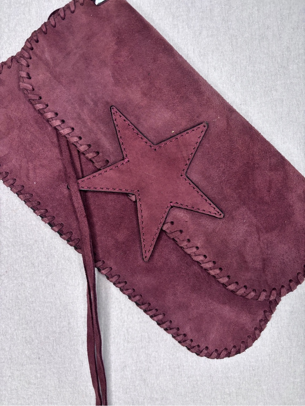 Rika Suede Star Applique Clutch in Burgundy RARE